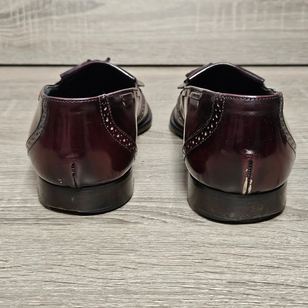 Johnston & Murphy Mens 8.5 M Burgundy Leather Kiltie Tassel Wingtip Loafers 1333